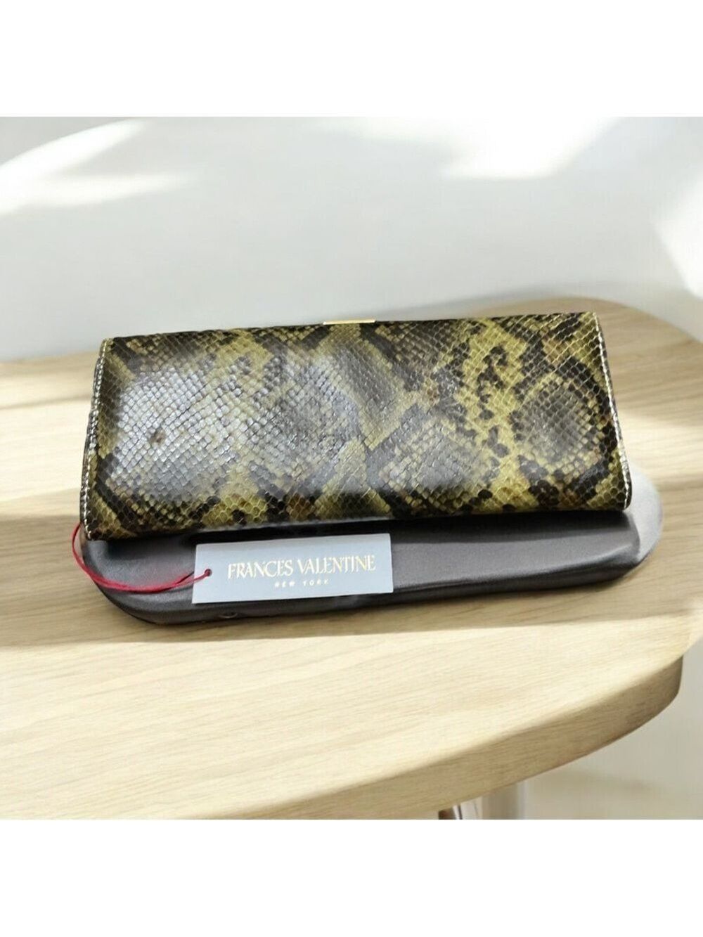 Frances Valentine Olive Snakeskin Long Clutch NWT